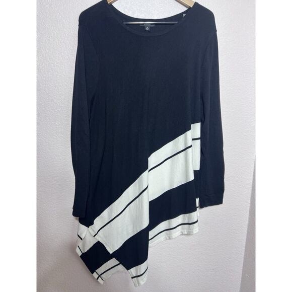 Alfani Plus Size 3XL Asymmetrical Hem Striped Sweater Black $76 Black White - Picture 2 of 5